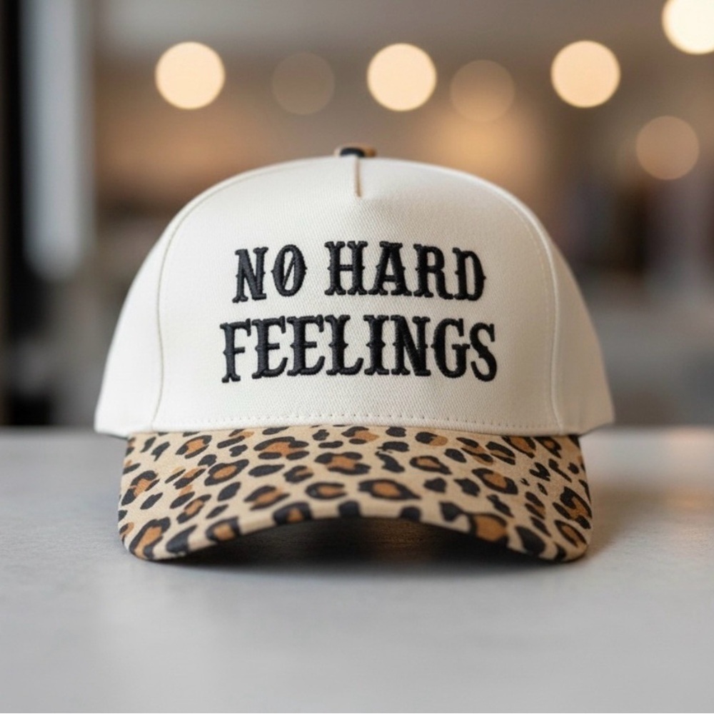 No Hard Feelings Trucker Hat leopard Brim Adjustable OS Graphic Hat